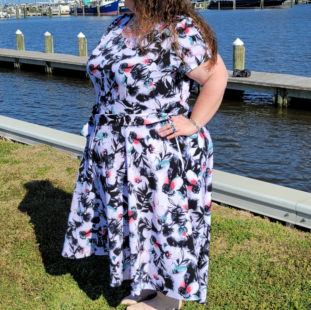 Easter Dress Lane Bryant White Floral Short Sleeve Plus Dress Sz 28 - Picture 4 of 15